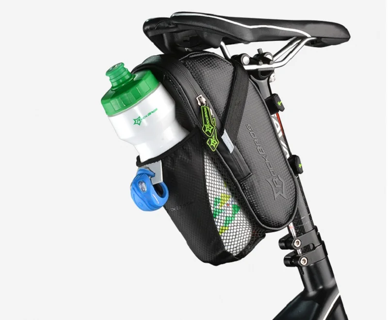 

ROCKBROS Bicycle Saddle Bag With Water Bottle Pocket Waterproof MTB Bike Rear Bags Cycling Rear Seat Bag, Black