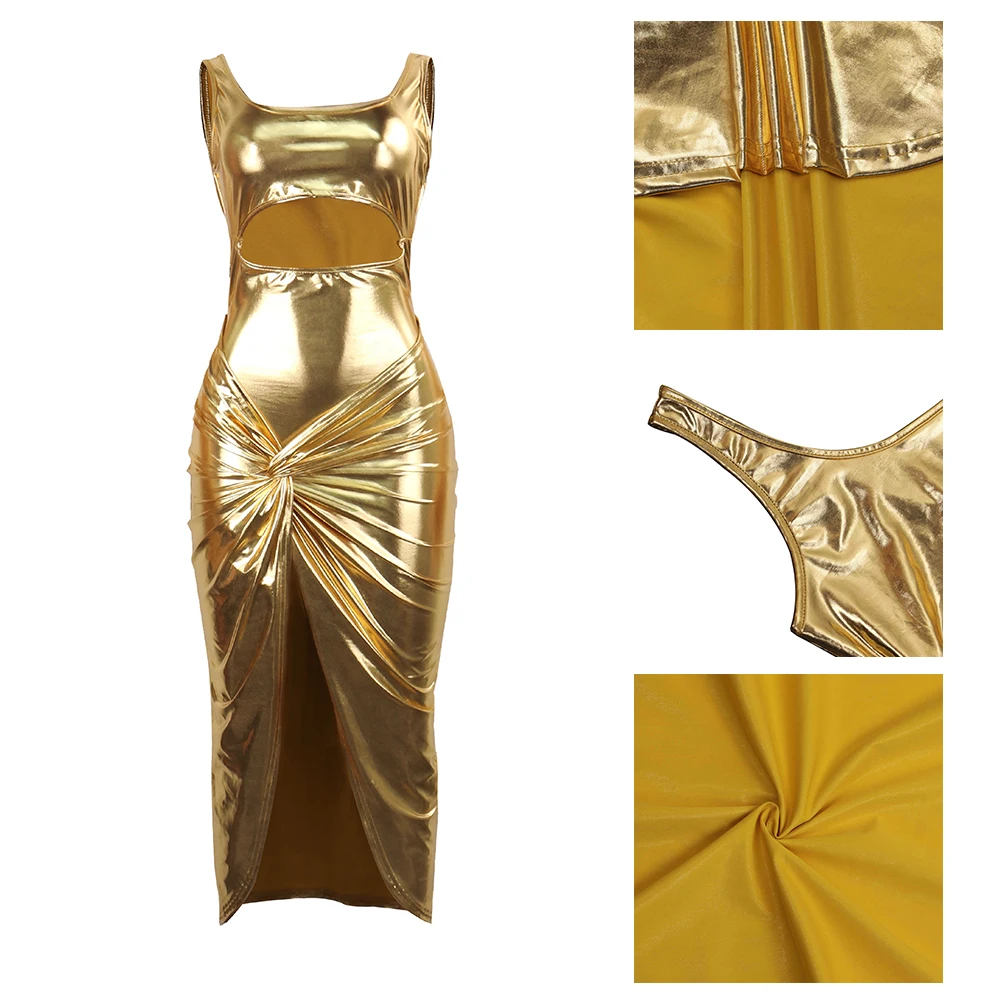 Popular Shoulder Straps Women Celebrity Evening Party Club Dress Golden Runway Dress Ladies Club Maxi Dress