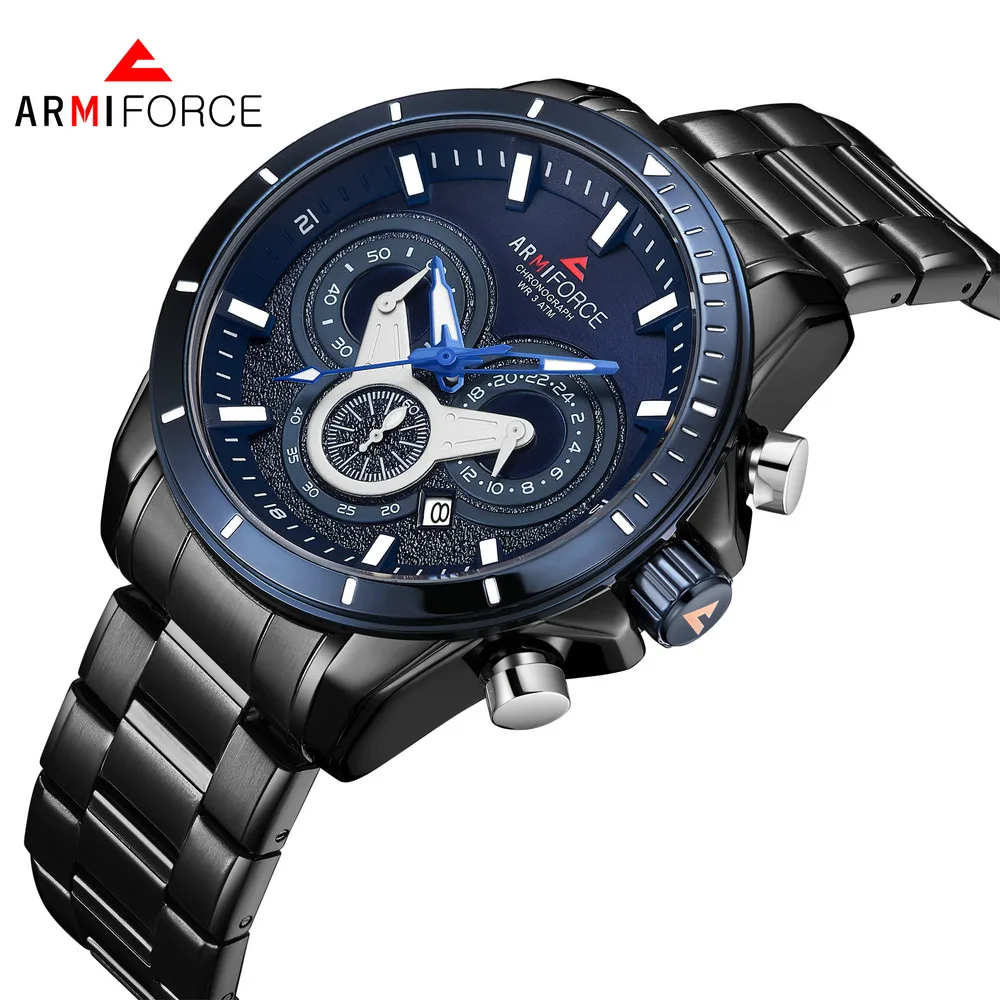 

ARMIFORCE 8005 Men Stainless Steel Quartz Watch Luminous Hands Calendar 24-hours, 5 colors