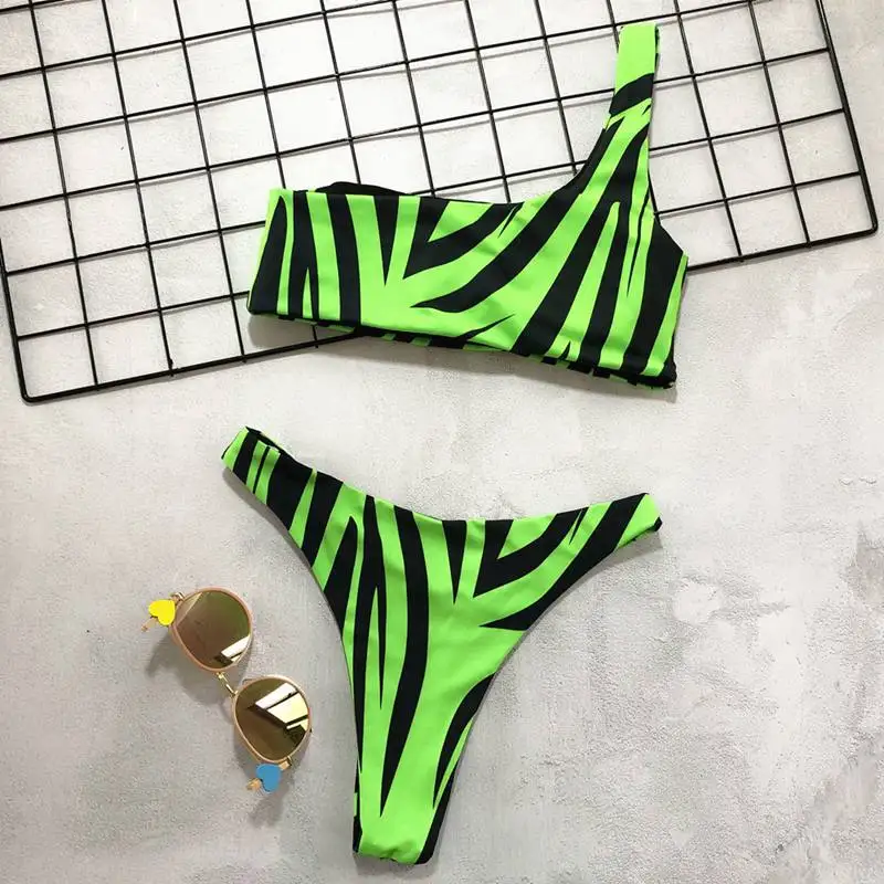 One Shoulder Neon Green Bikini 2019 Micro Bandeau Swimwear Women ...