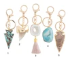 Boho Geode Agate Pendant Keychains Natural Stone Druzy Statement Keychains