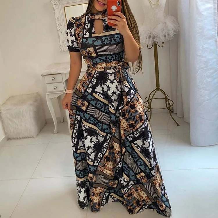 

New Latest Designs High Collar Color Pattern Women Casual Dress, Customized