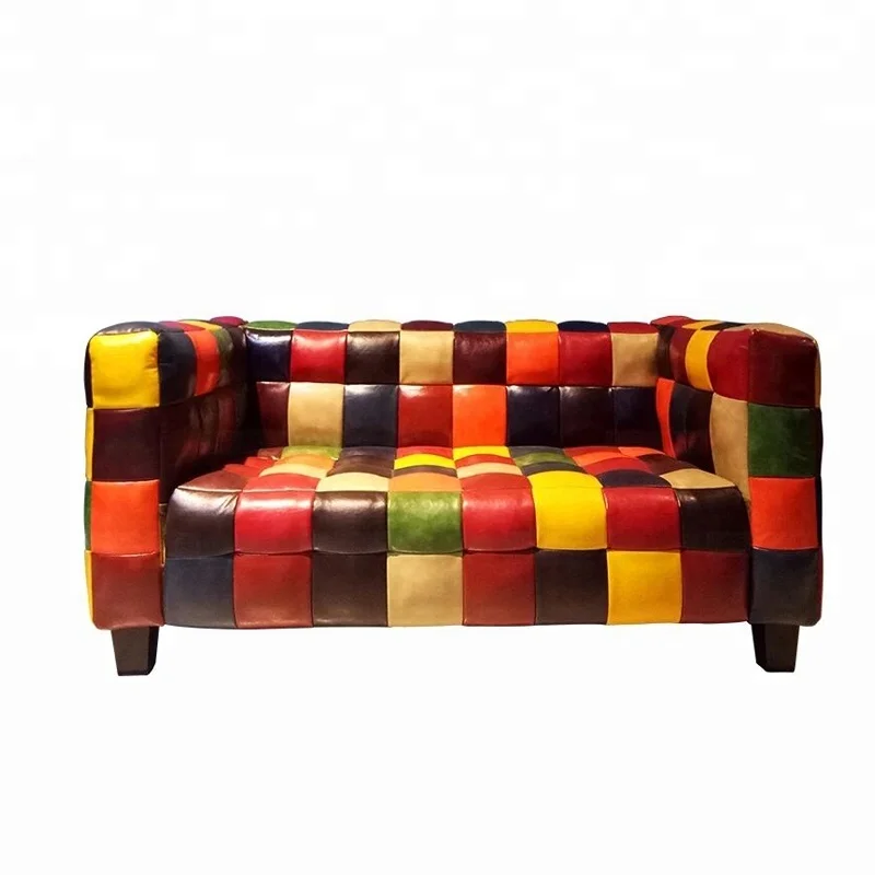 Hotel Restaurant Sofa Patchwork Orange Leather Sofa For Cafe Shop