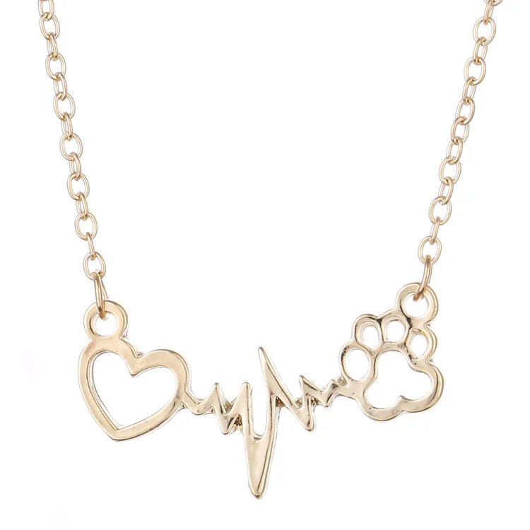 

Factory Supply Pendant Jewelry Gold Plated Paw Love Dog ECG Necklace For Women, Silver and gold