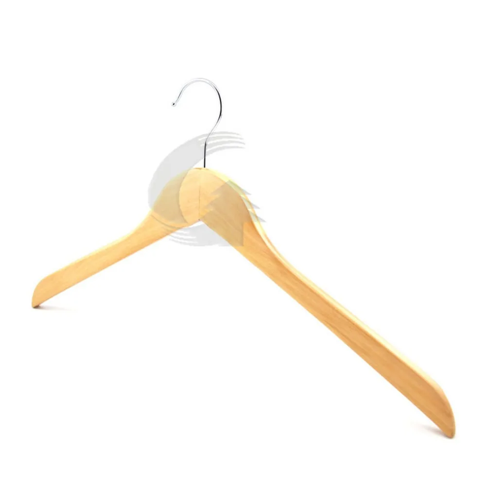 
Natural color beech wood shirt hanger with chrome hook 