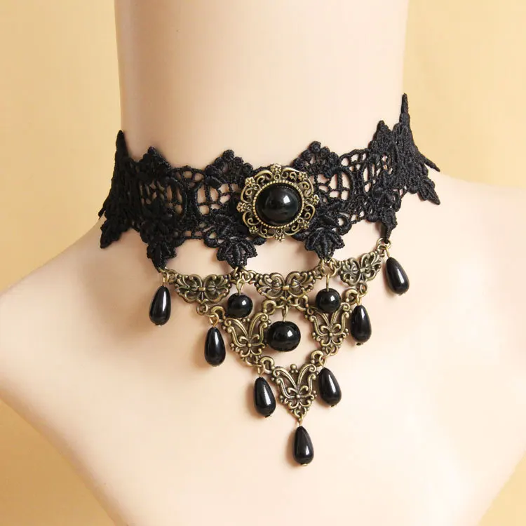 Sexy Gothic Chokers Crystal Black Lace ...