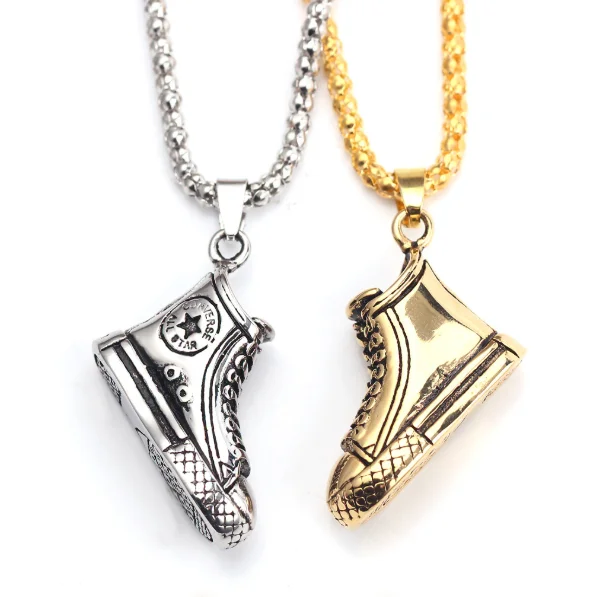

personality fashion hiphop necklace jewelry men's retro gold CON VERSE shoes pendant long chain necklace