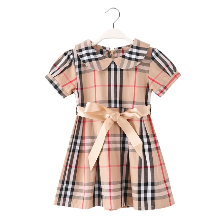 

2019 Classic Short Sleeve Children Plaid Girls Casual Dress