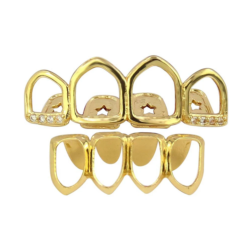 Wholesale Body Jewelry Hiphop Hollow Diamond Gold Plated Teeth Grillz