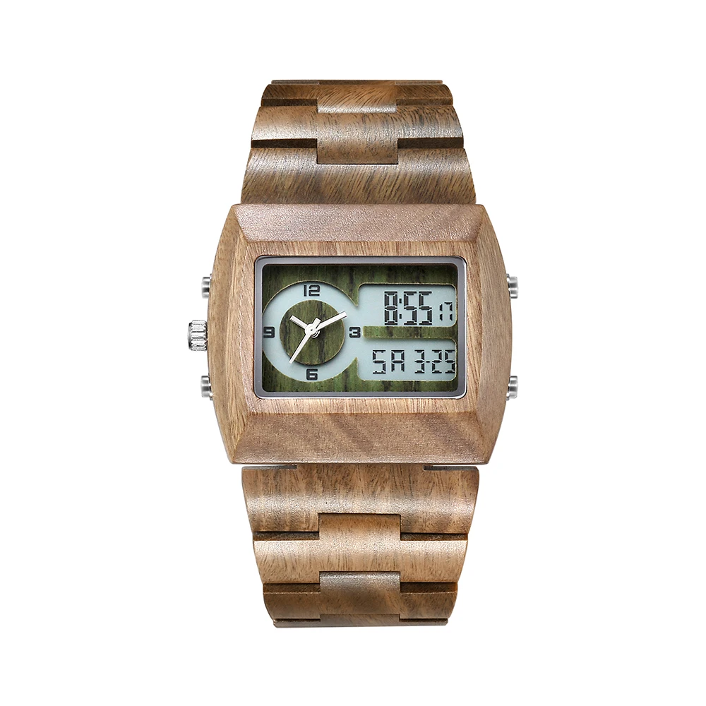 

Customize Logo Square Digital Wood Watches Men Smart Wooden Watch, Nature wood grain