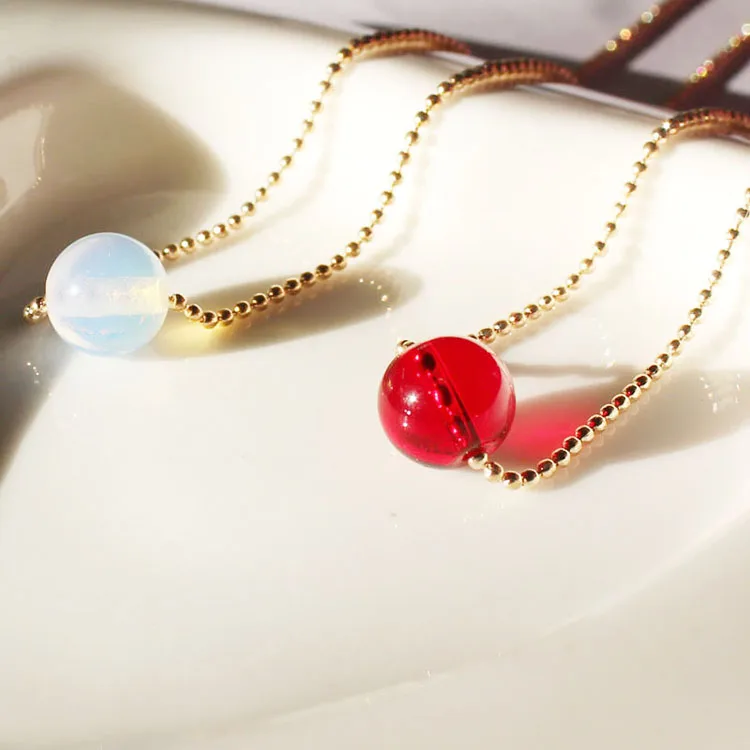 

Fashion Wholesale Red Agate Opal Stone Simple Gold Plated Bead Stone Pendant Choker Necklace Jewelry, Red white gold