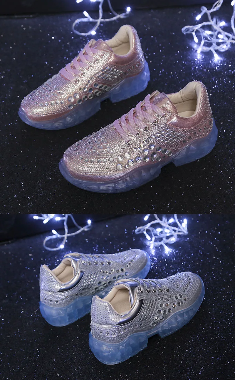 Topsion 2019 Fashion lady women heel platform silver glitter diamond dad balanciaga shoes