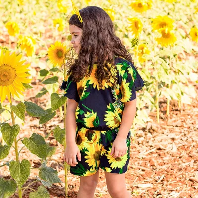 

2019 Summer Baby Romper Overalls Raglan Sleeves Chiffon Sunflower Romper Jumpsuit for Bbay Girls Children Clothes, As picture