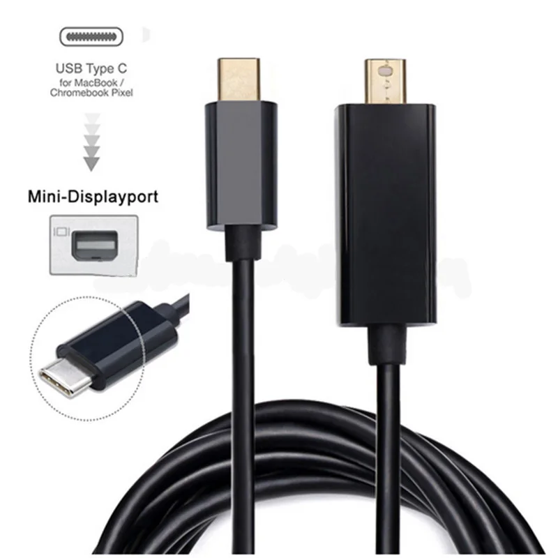

1.8M USB 3.1 Type C to Mini DisplayPort Mini DP 4K 60Hz Digital Converter Adapter Cable For Macbook Air Pro Retina, Black