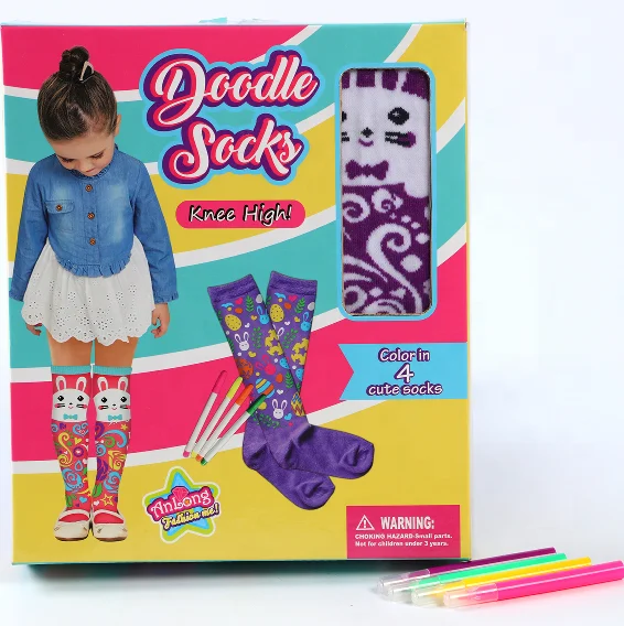 
New Style DIY Education Kids coloring Fancy Knee High Socks 
