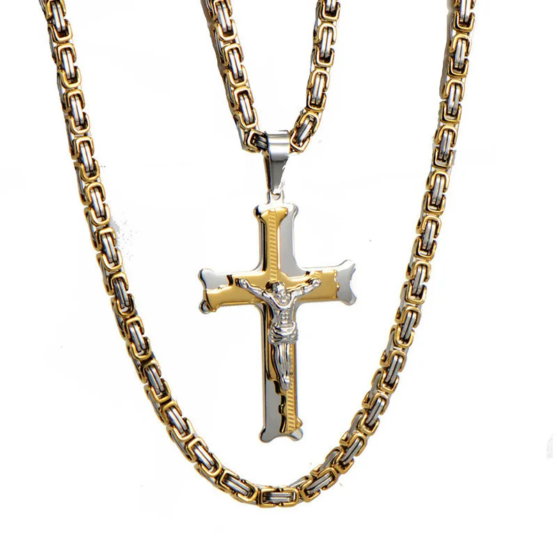 

Gold Hip Hop Byzantine Chain Cross Necklace for Men