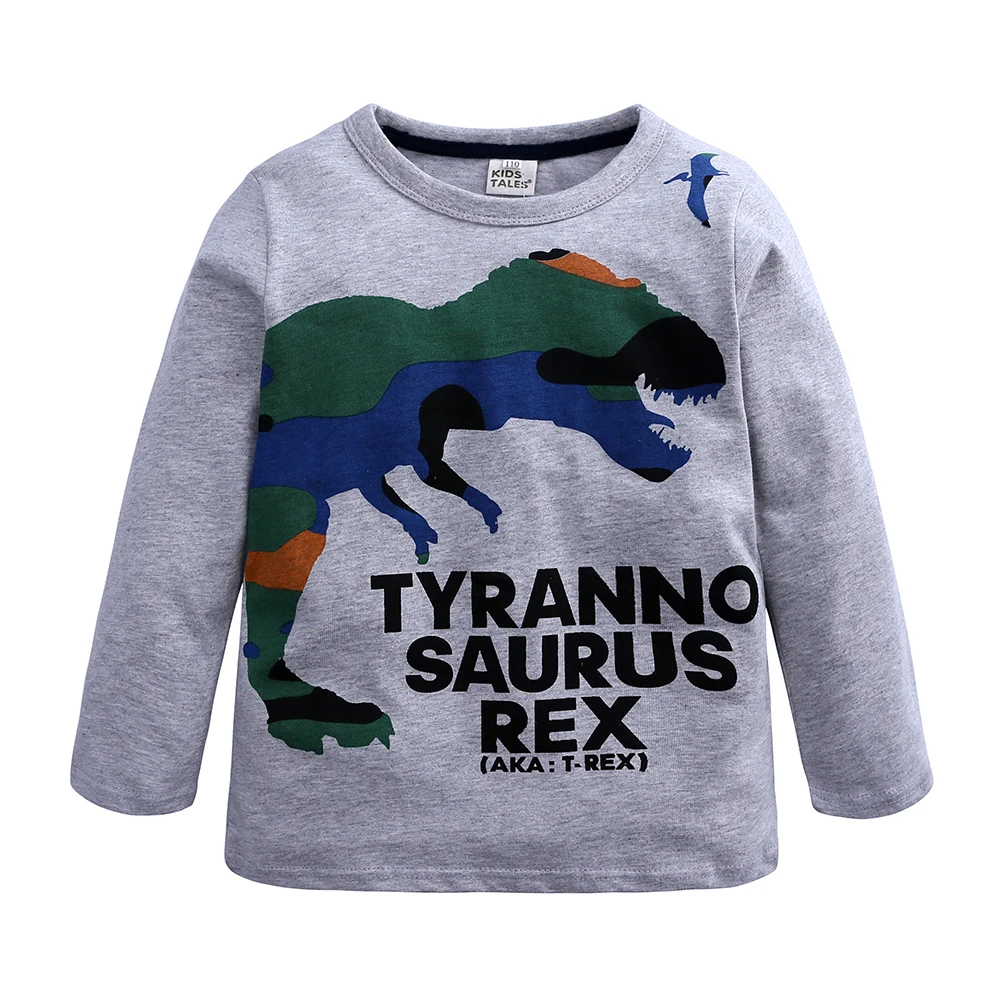 

spring autumn new kids clothing printed cotton casual boy dinosaur long sleeve t shirt, As picture
