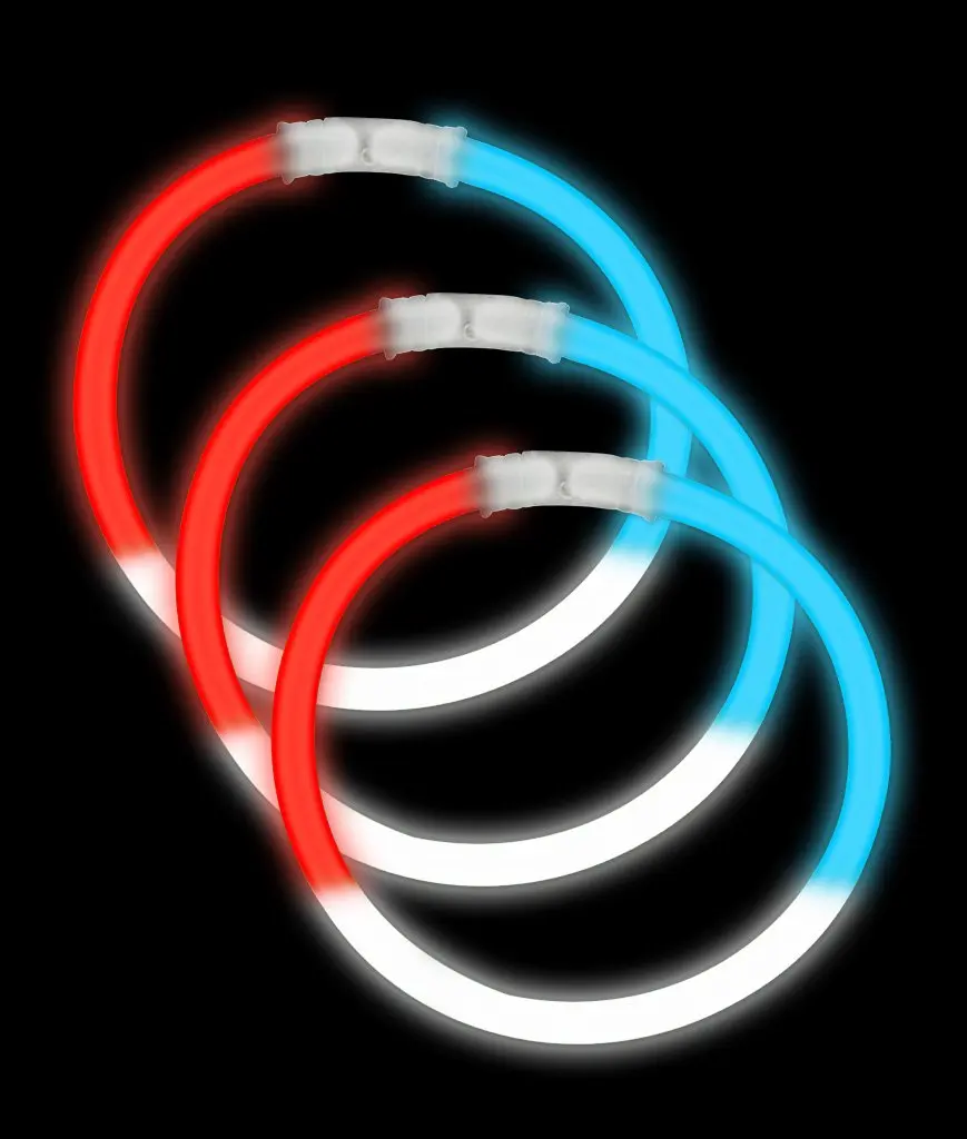 red and blue glow sticks