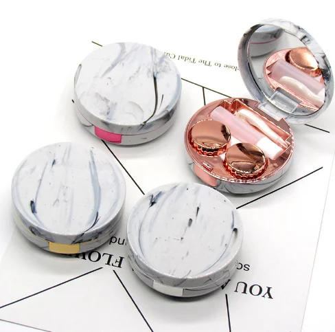 Maimeng Mini Round Marble Pattern cheap contact lenses case with mirror plastic contact lens case magnify