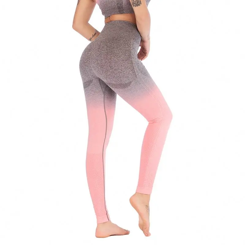 

2021 Wholesale Dry-Fit High Waist Gym Sports Ombre Seamless Leggings Quick Dry Women Workout Gym Fitness Yoga Pants, Customized colors