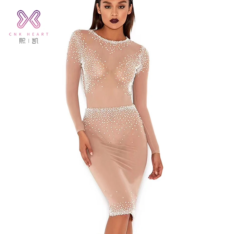 

Plus Size Designed ladies Beaded Bodycon Party Girl Dresses, Black