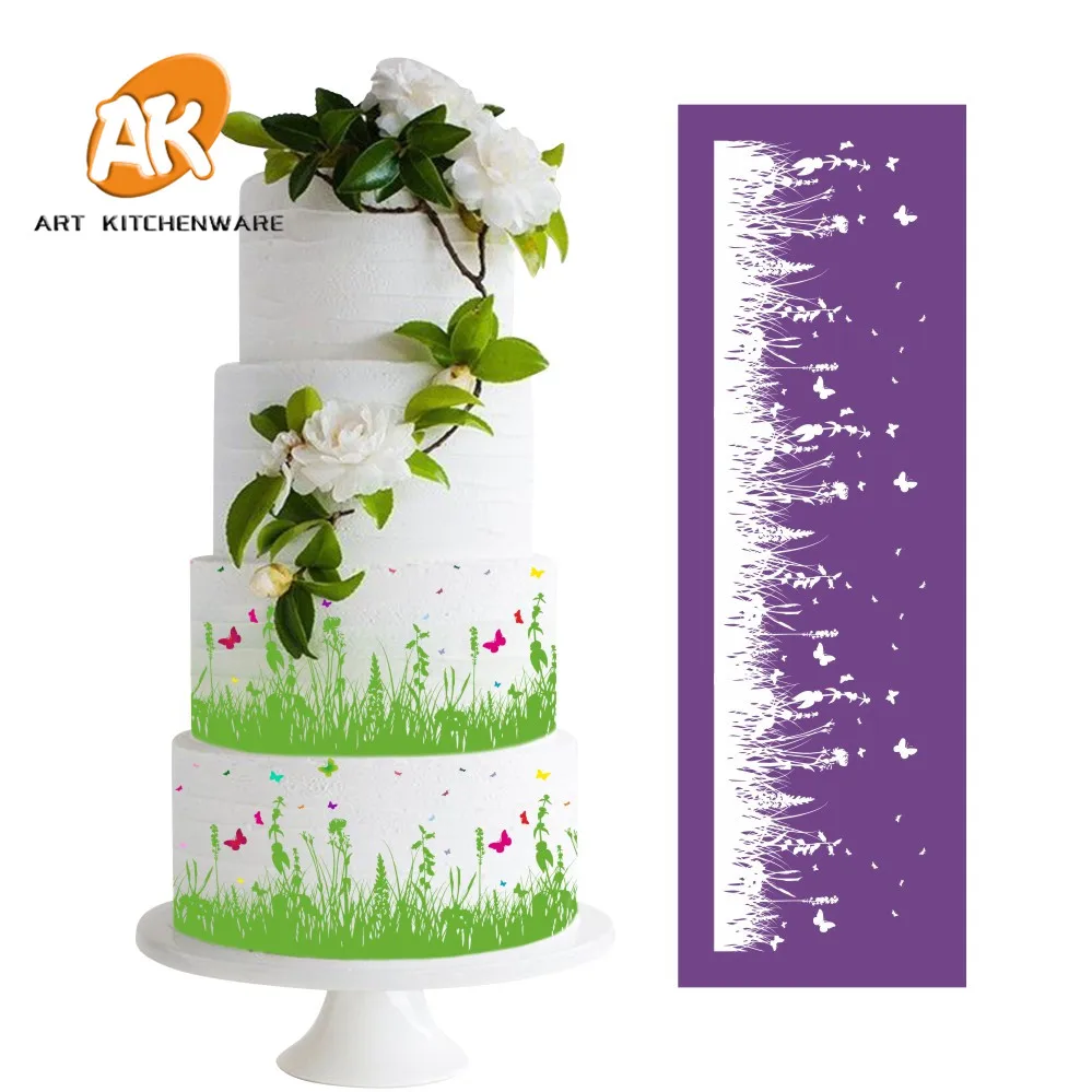 

AK Fondant Cake Decorating Tools Cake Icing Pastry Transparent Soft Wisteria Flower Stencil Set Wedding Cake Mesh Stencil