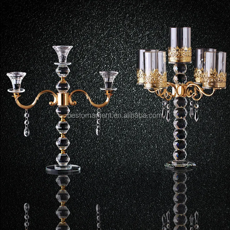 5 Arm Crystal Glass Gold Tabletop Candelabra Votive Candle Holder Buy