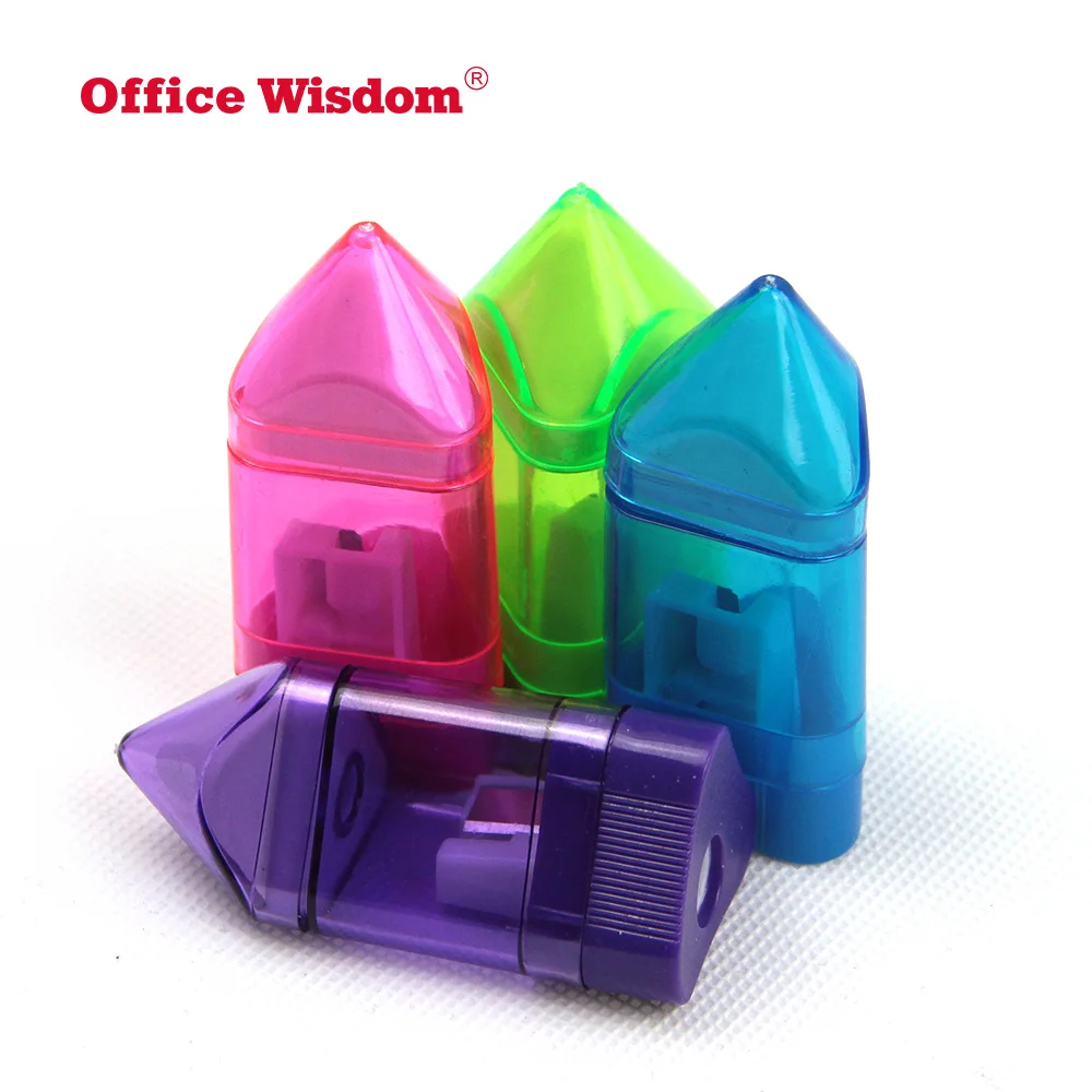 Two Holes Pvc Pencil Sharpeners With Eraser Stationary For Kids Silver