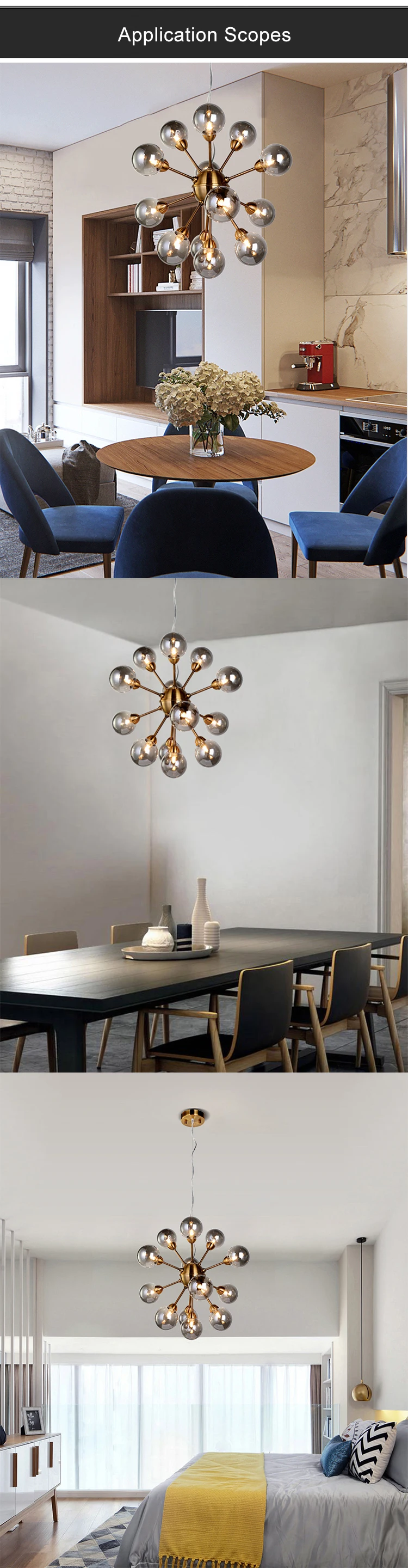 Modern Design Smoky Glass ball Shade Pendant Light Fixtures For Kitchen And Living Room