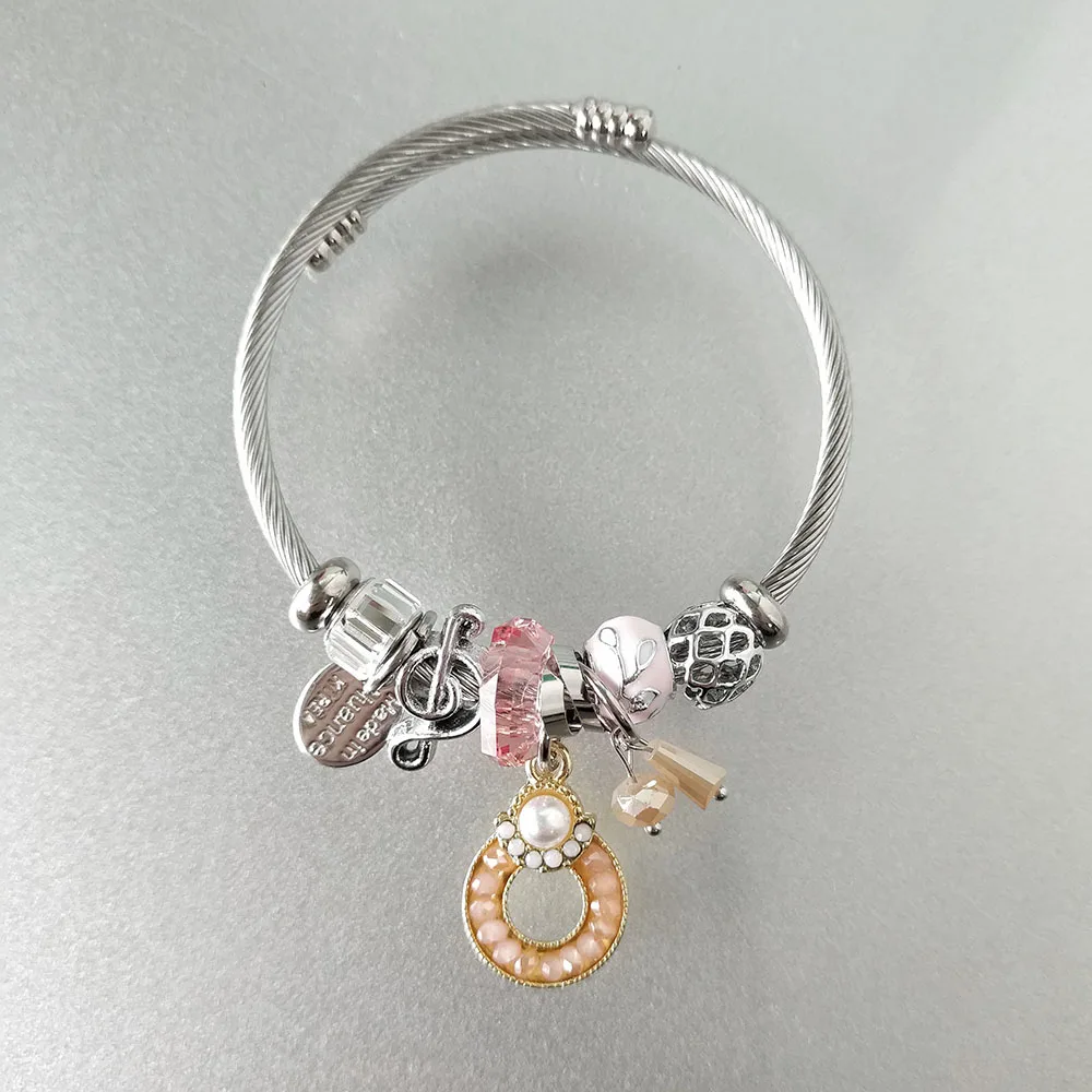 

New Trendy jewley pure stone charm bracelet made of stainless steel beads brass charm for wholesale can customize logo