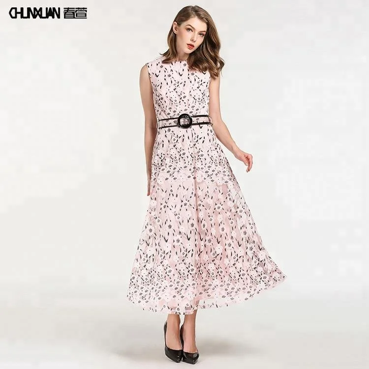 

Women floral long maxi dress with belt design, Panton