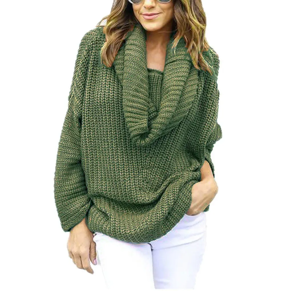 Women Blouse,Haoricu Fall Women Oversized Batwing Sleeve Turtleneck Knitted Sweater Tops Loose Cardigan Outwear (Free Size, Army Green)
