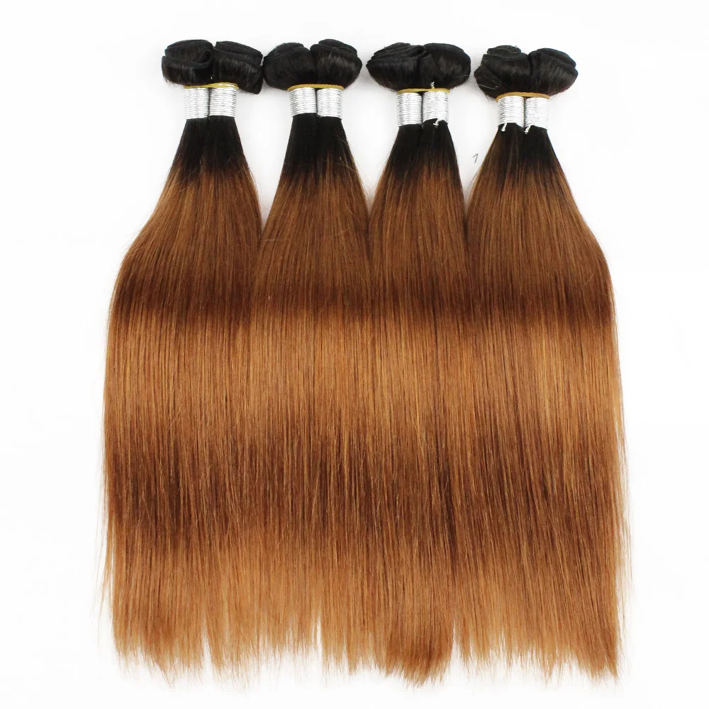 

Free Shipping Colored BrazilianT1b/30 Dark Roots Brown Ombre Hair 3 Bundles with Lace Closure, 1b/30