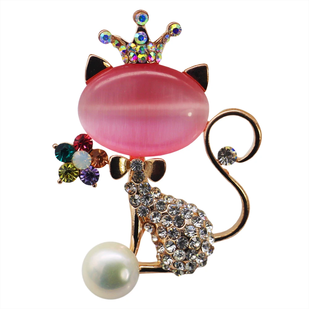 

Fashion charm alloy diamond jewelry crystal shell crown cat pearl brooch female charm jewelry