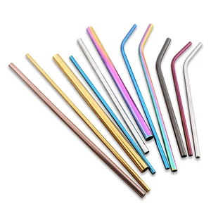 Image of Factory Direct Price 8mm Bent and Straight Stainless Steel Drinking Colored Metal Straws