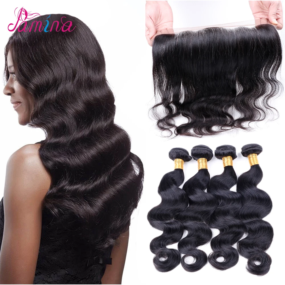 

Hair Bundles Body Wave Malaysian Virgin Hair 3 bundles with Frontal lace Closures, Natural color can be dyed and bleached