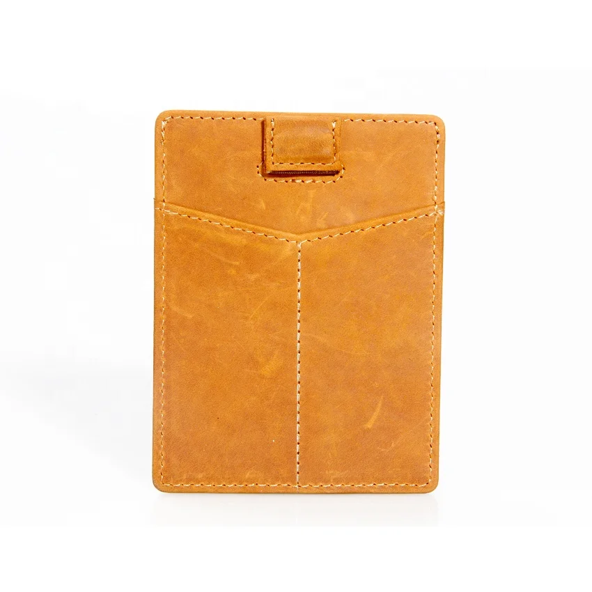 

New Arrival Real Crazy Horse Cow Leather push pull Credit Card Case pocket business ID card holder, Can be customized