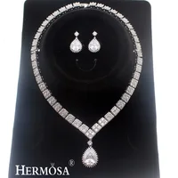 

Hermosa Wholesale Exclusive Luxury 925 Sterling Silver Jewelry Set Wedding Bridesmaids Necklace Earring Bridal Jewelry for Party