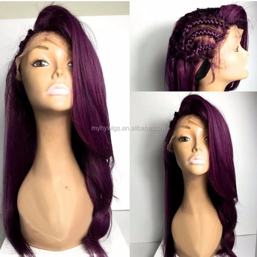 

100% Virgin Brazilian Long Purple Body Wave human hair full lace wig with Braid, Natural color lace wig