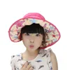 Kids Girls Beach Flower Summer Bucket Big Fold-up Brim Sun Protection Visor Hat UPF 50+