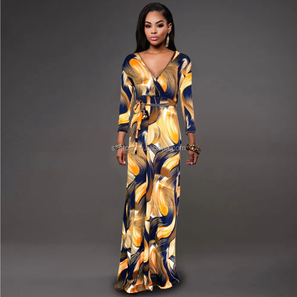 

Big size Ladies v neck Printed Maxi Dress Women' long Sexy Party dress