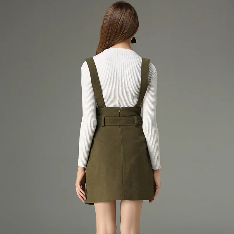suede split mini suspender skirt