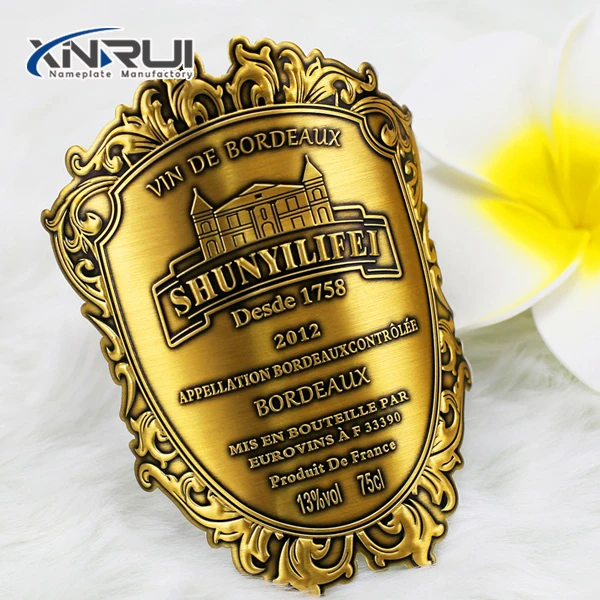 Custom Aluminum Embossed Bottle Label Metal Logo Wine Metal Sticker
