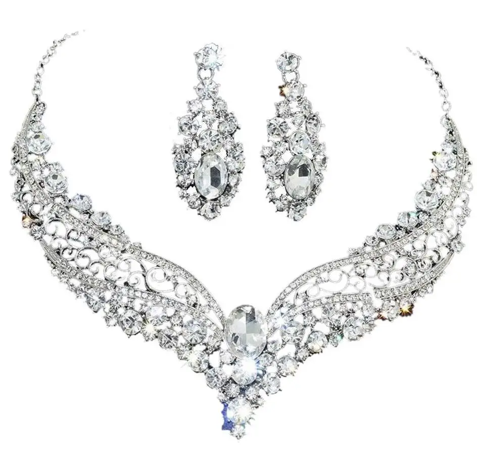 

WIIPU PRETTY CLEAR RHINESTONE CRYSTAL Wedding NECKLACE EARRINGS SET BRIDAL Prom Gift
