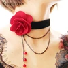 New Style Fashion Fabric Flower Jewellery Rose Tattoo Ruby Rhinestone Choker Necklace For Women Girls