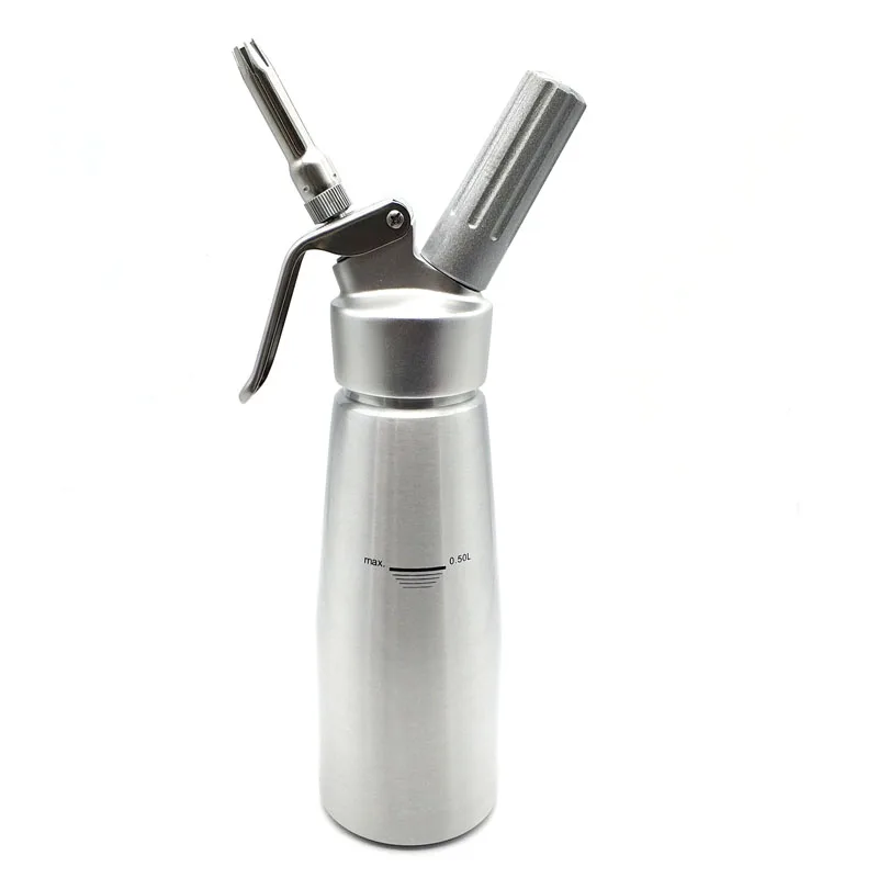 
500ml professional aluminium whipped cream maker with stainless steel nozzles 