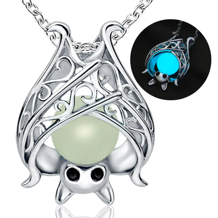 

925 sterling silver glow in the dark bat pendant halloween hollow necklace jewelry JP22700-P, Picture