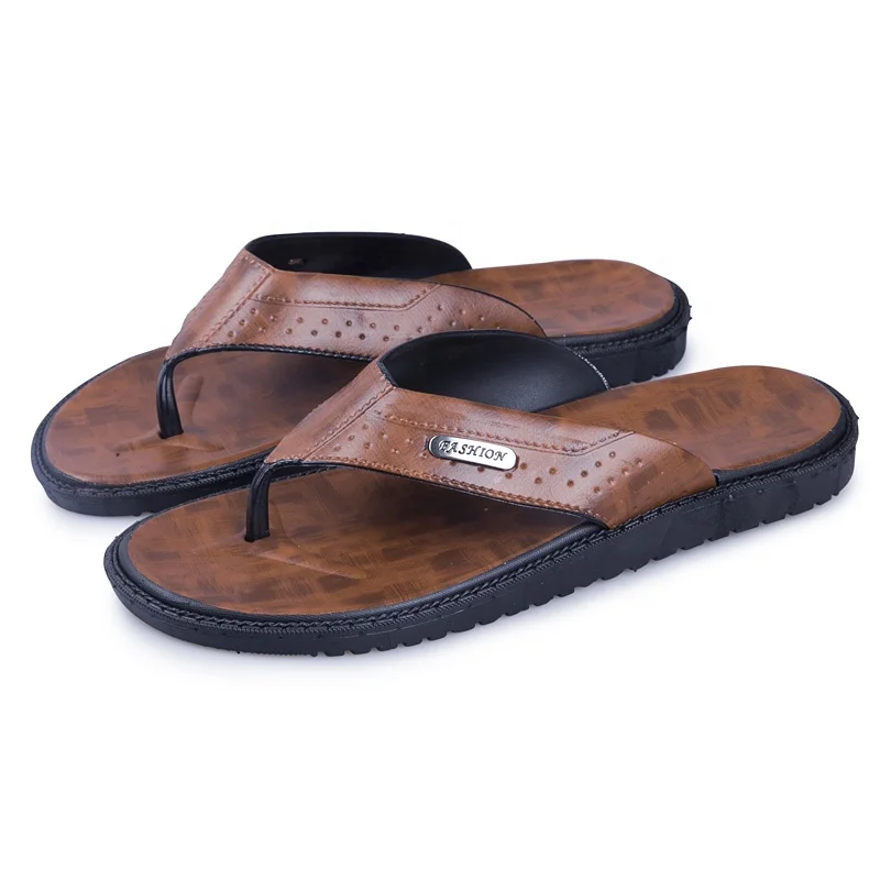 

hot products men summer outdoor casual flip-flops PU slippers, Yellow,brown ,same as photos