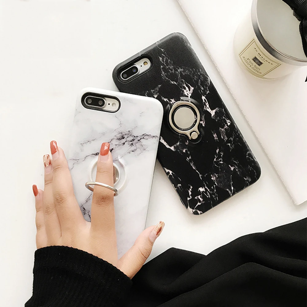 

Free Shipping OTAO Marble Mobile Case Covers For iphone X 8 7 6 6s Plus XS MAX XR Finger Ring Holder Cover Coque