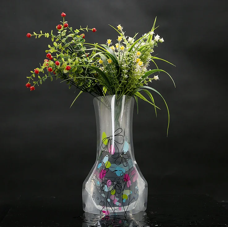 High Quality Clear Plastic Foldable Flower Vase For Home Decoration